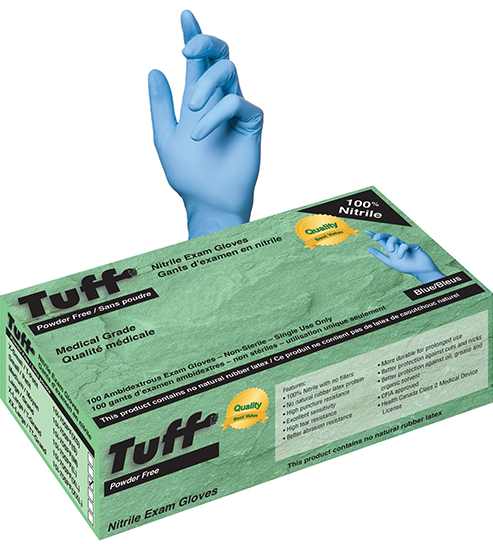 L Tuff Blue Nitrile Exam Gloves, Powder-Free, Medical Grade, 100/Box