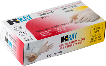 L H-RAY Vinyl Exam Gloves - Powder-Free - Medical Grade 100/Box