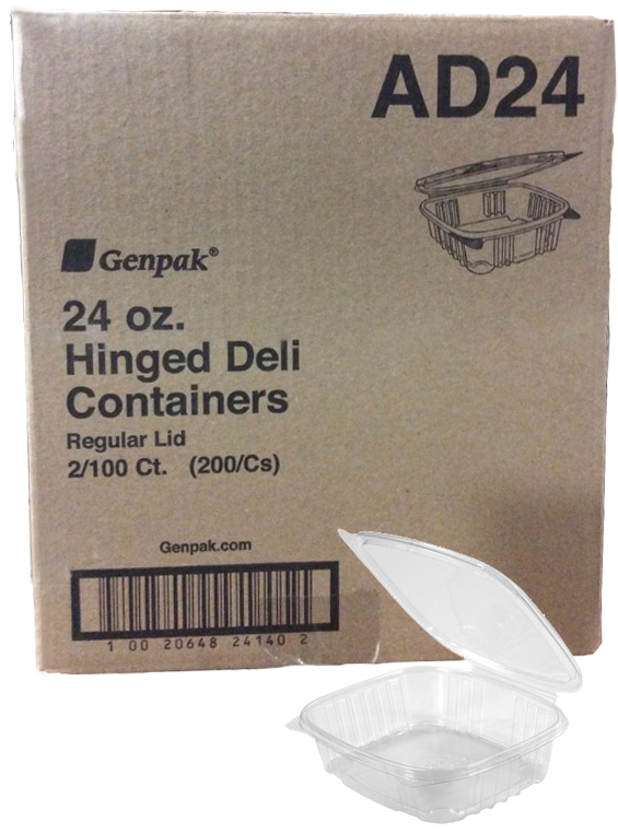 24oz Genpak® Deli Container, Hinged Lid, Clear Plastic, 200/Case