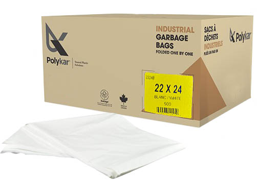 22"X24" Polykar® Utility Garbage Bags, White, 0.65mil, 500/Case