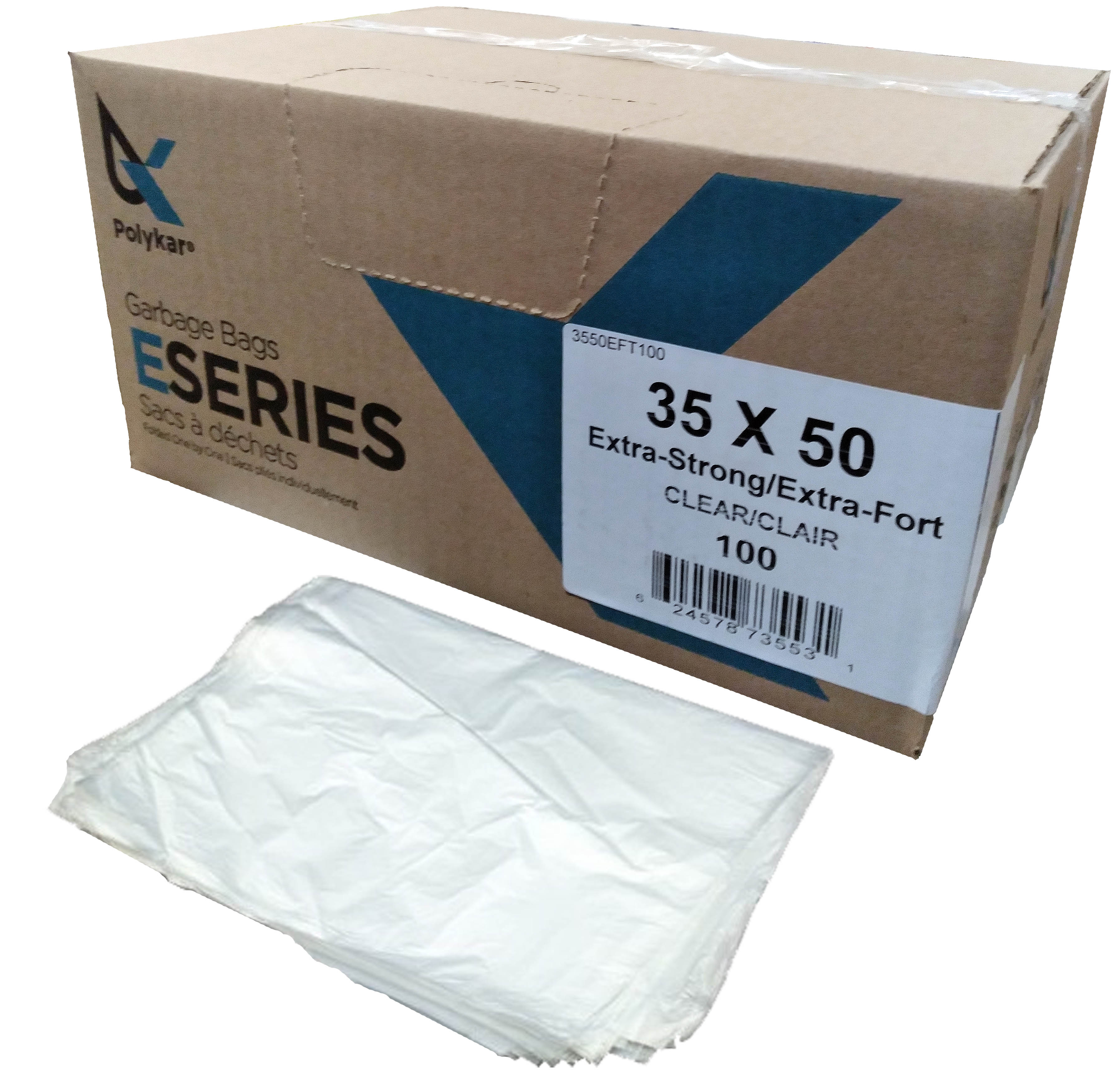 35"X50" Polykar® X-Strong* Garbage Bags, Clear, 1.20mil, 100/Case