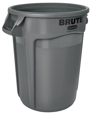 Rubbermaid® BRUTE™ Round Container, 121L/32gal Capacity, Plastic, Grey