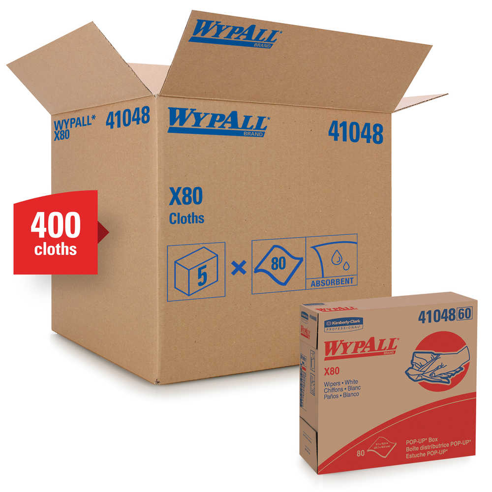 WypAll® X80™ Pop-Up Box™ Extended Use Hydroknit Cloths, White 80/Box