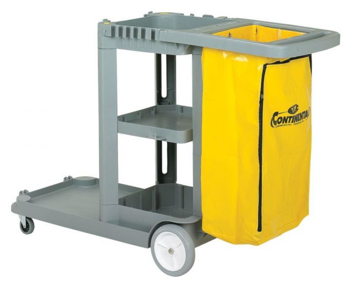 Continental® Janitor's Cleaning Cart, Heavyduty Polyethylene Bag, Grey