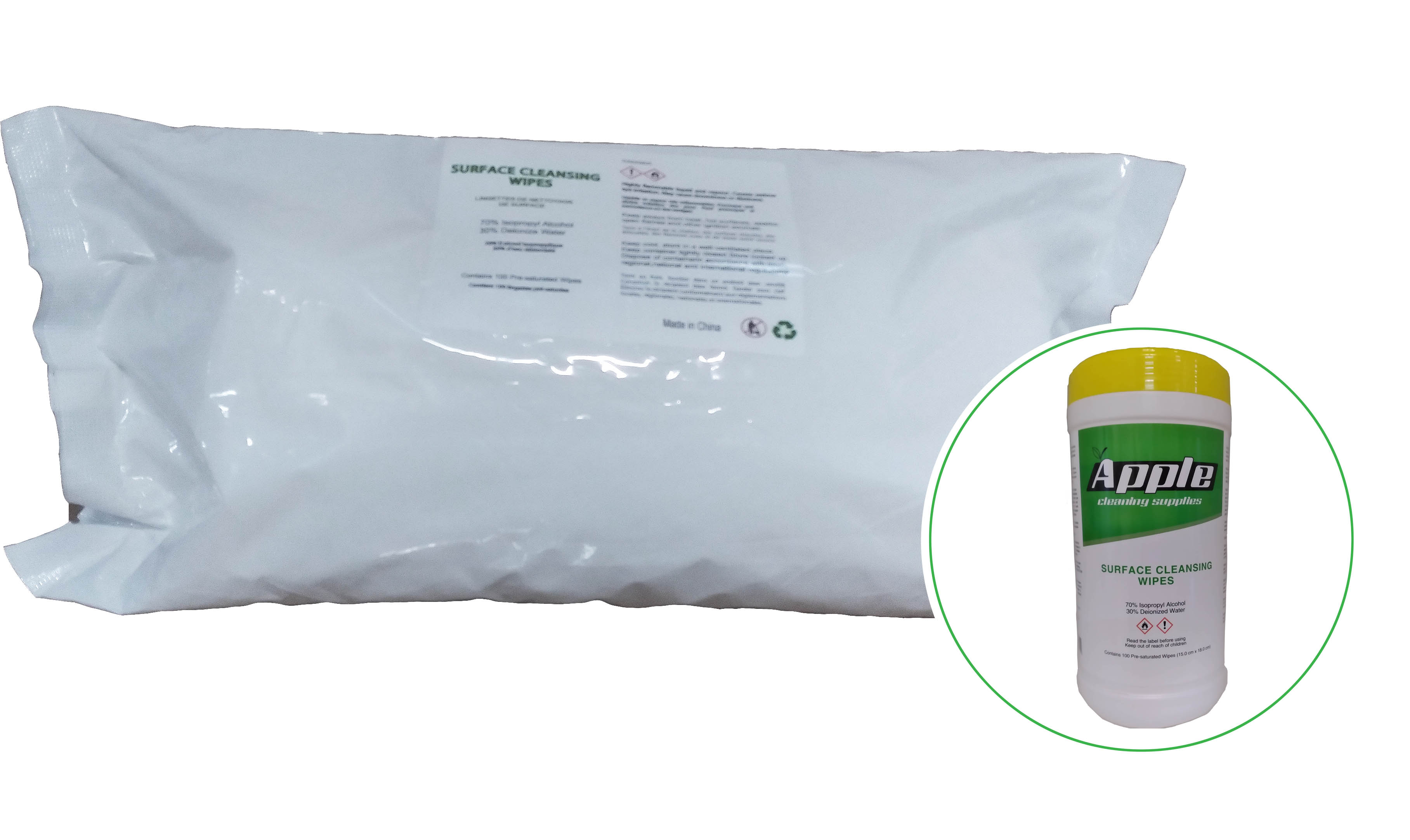 Apple Cleaning® Surface Cleaning Wipes Refill, 70%, 100/Bag
