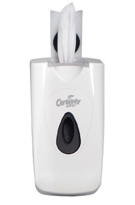 Certainty™ Flip Top Wall Mount Wipes Dispenser, Plastic, White