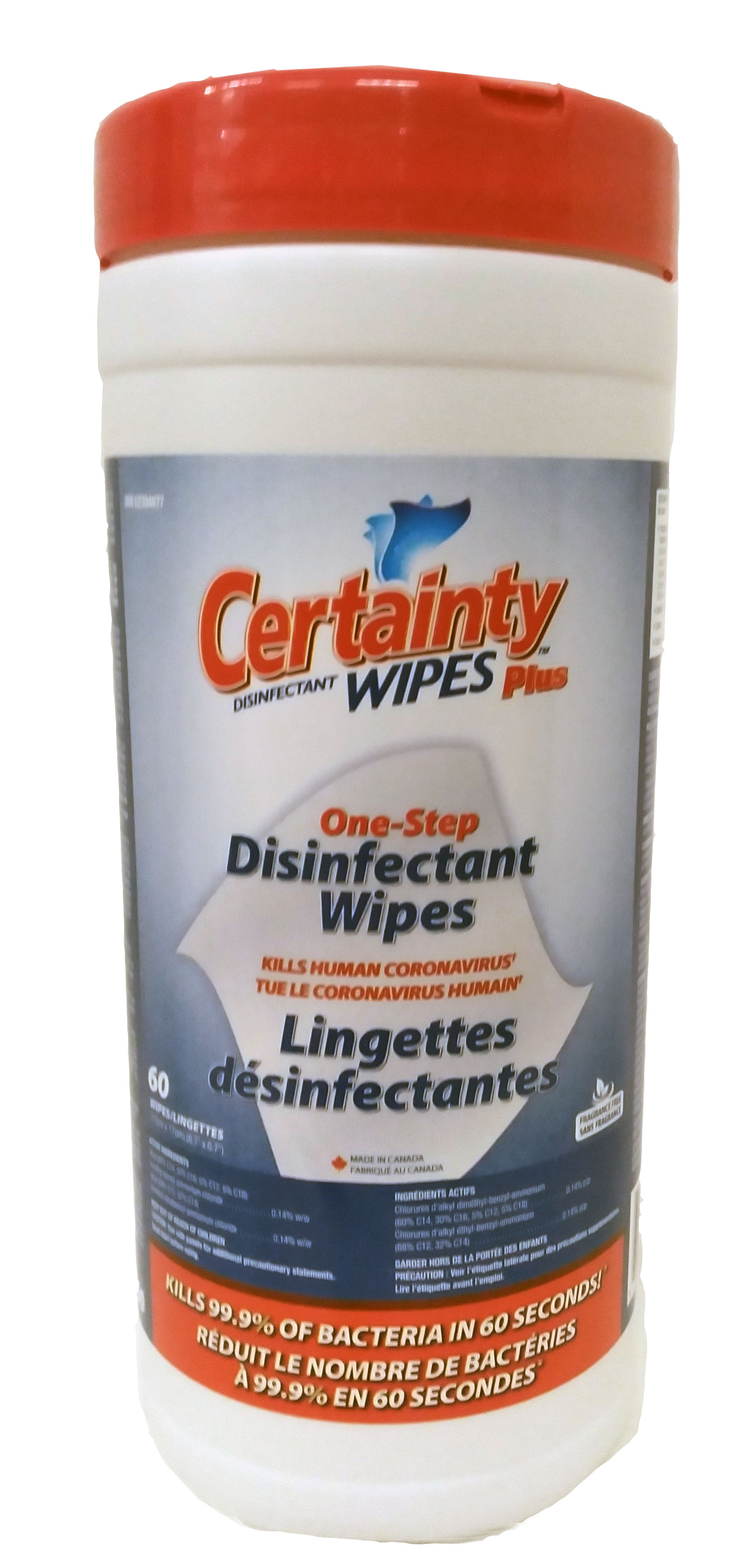 Certainty Plus™ One Step™ Disinfectant Wipes, Canister, 60 Wipes /Tub