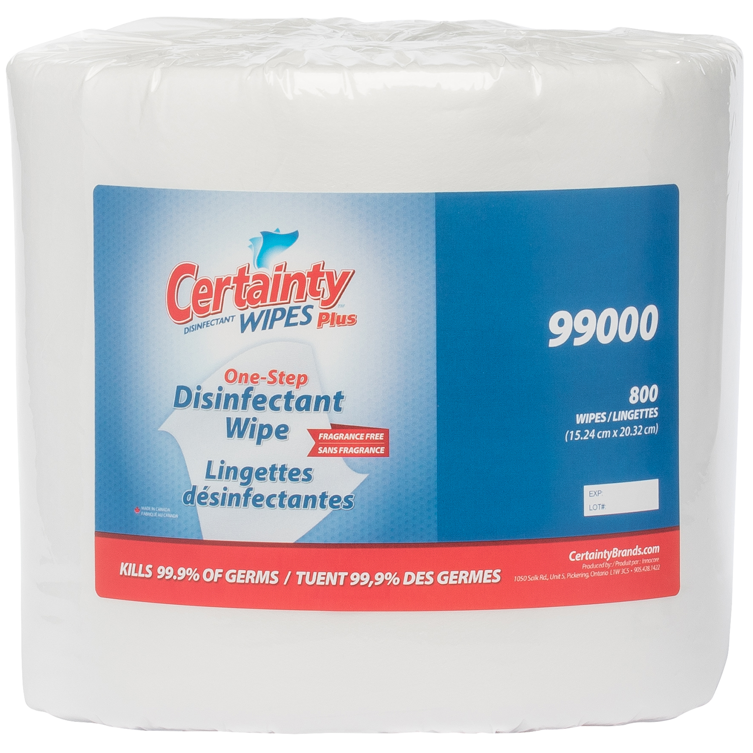Certainty Plus™ One-Step Disinfectant Wipes, Alcohol-Free, 800 /Roll