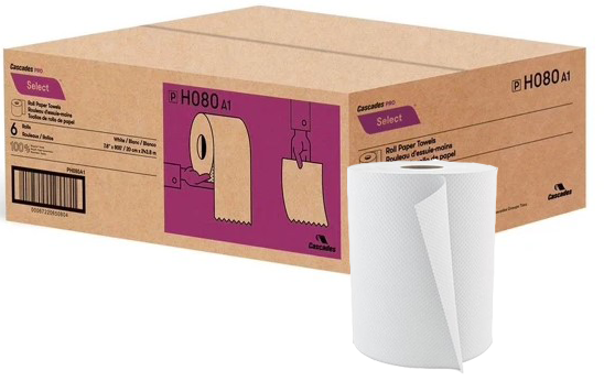 DURA PLUS Hand Paper Towel Roll, White, 8" X 800', 6/Case