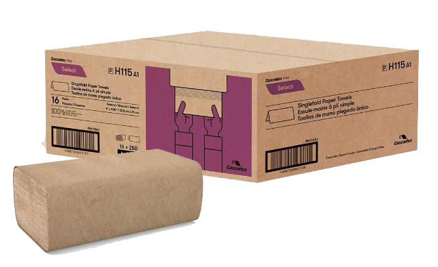 Cascades® PRO Select™ Singlefold Paper Towel, Brown, 9 x 9.45", 250/Pk