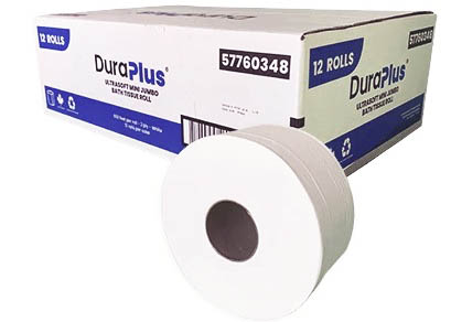 Dura Plus® Mini Jumbo Toilet Paper 2Ply, 750', White, 2.5" Core, 12/Cs