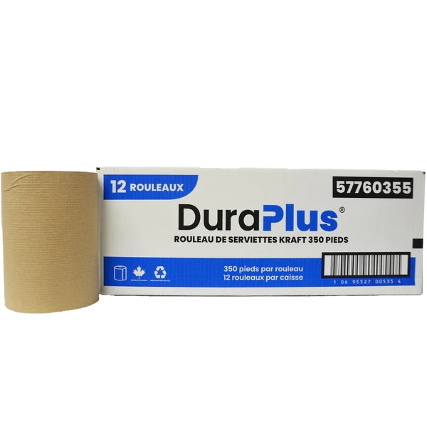 DURA PLUS Roll Paper Towel, 350' ft, Brown, 12 /Case