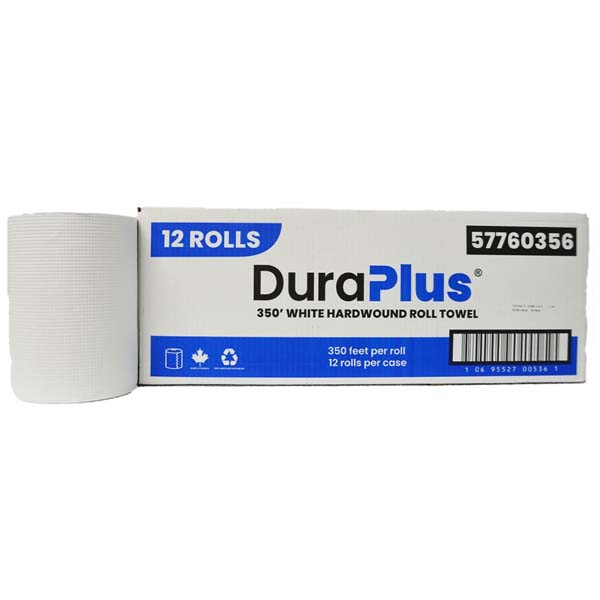 DURA PLUS Roll Paper Towels, 350 ft, White, 12 Rolls/Case