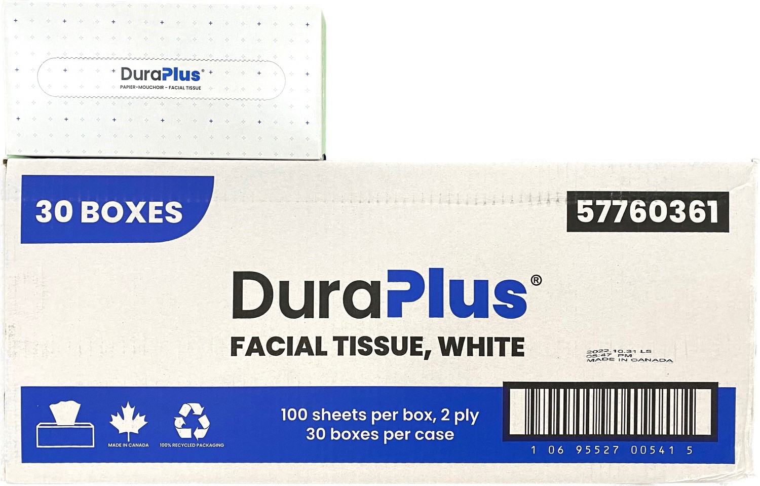 DURA PLUS Flat Box Facial Tissue, 2 Ply, Latte, 100sht/Bx