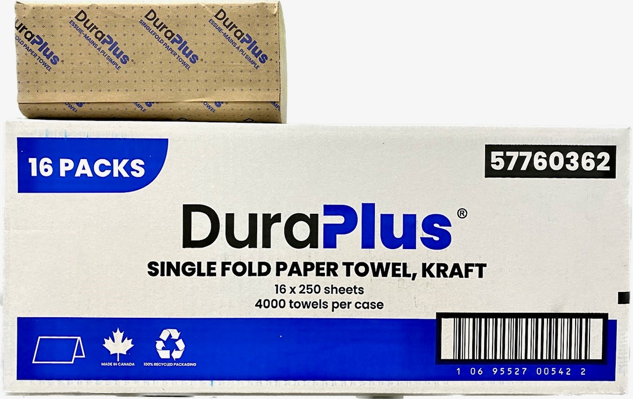 DURA PLUS SingleFold Paper Towel, Brown, 9 x 9.45", 250/Pk