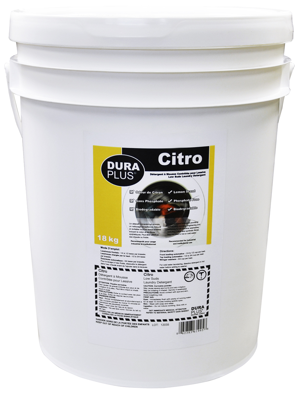 18kg Dura Plus® Citro™ Low-Suds Laundry Detergent, Powder, Concentrate