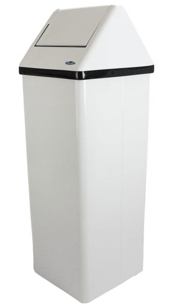 L 42" Frost® FreeStanding Waste Receptacle & Lid, Metal, White, 105 L