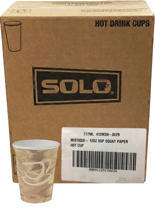 12 oz SOLO® Mistique™ Hot Beverage Paper Cup, 1000/Case