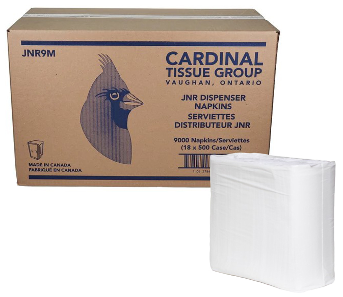 Cardinal® Junior Dispenser Napkin, 1Ply, 1/6 Fold, Wht, 500 X 18/Case