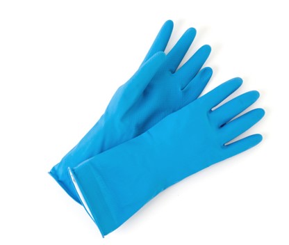 L Blue Chlorinated Flock-Lined Latex Gloves
