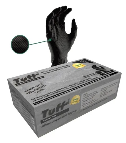 XL Tuff Nitrile (Black) Heavy Duty Gloves, Diamond grip, Powder-Free