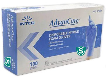 S INTCO® AdvanCare™ Disposable Nitrile Exam Gloves, Powder Free,100/Bx