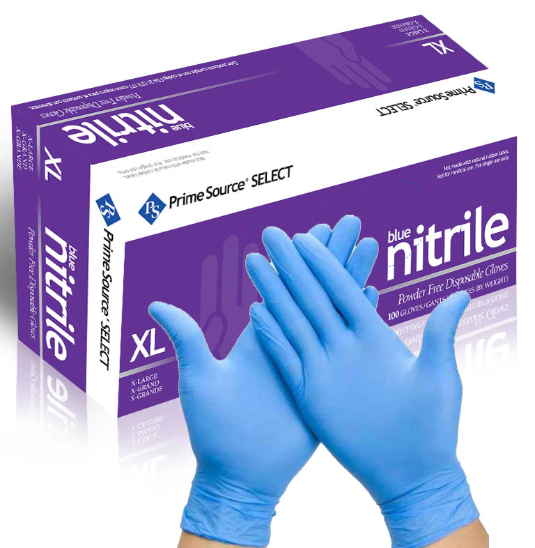 XL Prime Source® Select™ Blue Nitrile Glove, Powder Free, 100/Box