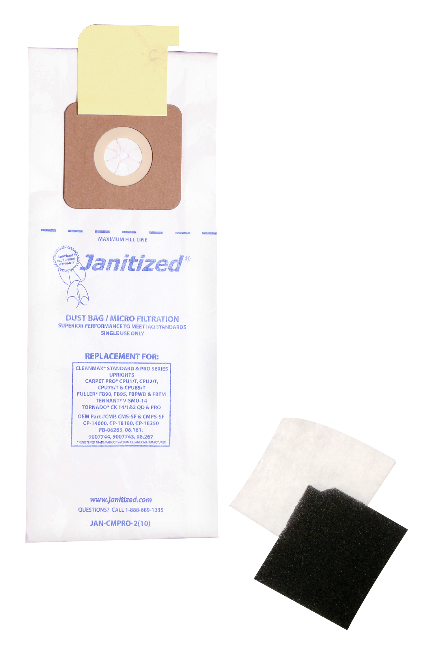 Janitized® Paper Vacuum Bag w/ Micro-filter, for Carpet Pro™, 10/Pk