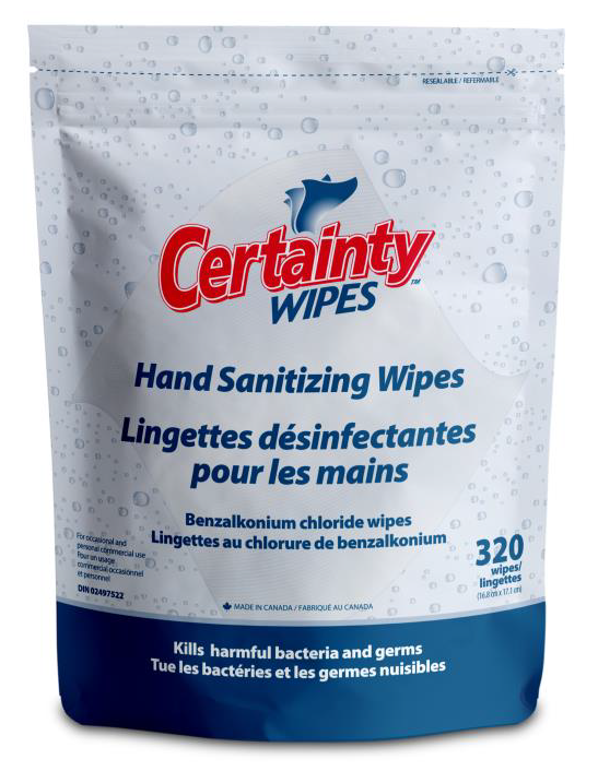 Certainty™ Hand Sanitizing Wipes, Benzalkonium Chloride, 320/Pouch