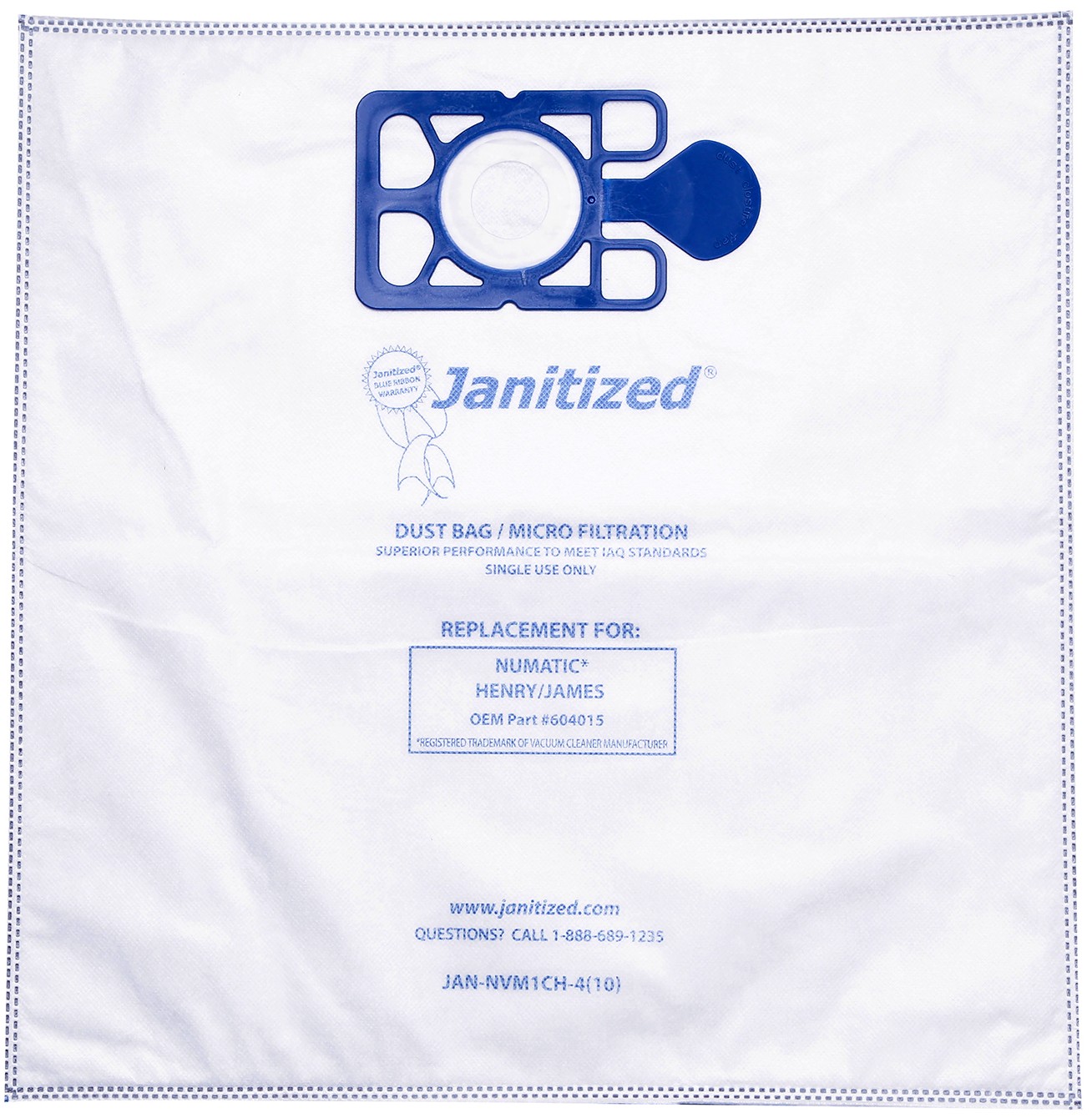 Janitized Hepa Numatic Henry/James Quick Clean Filter Bags 10/PAK