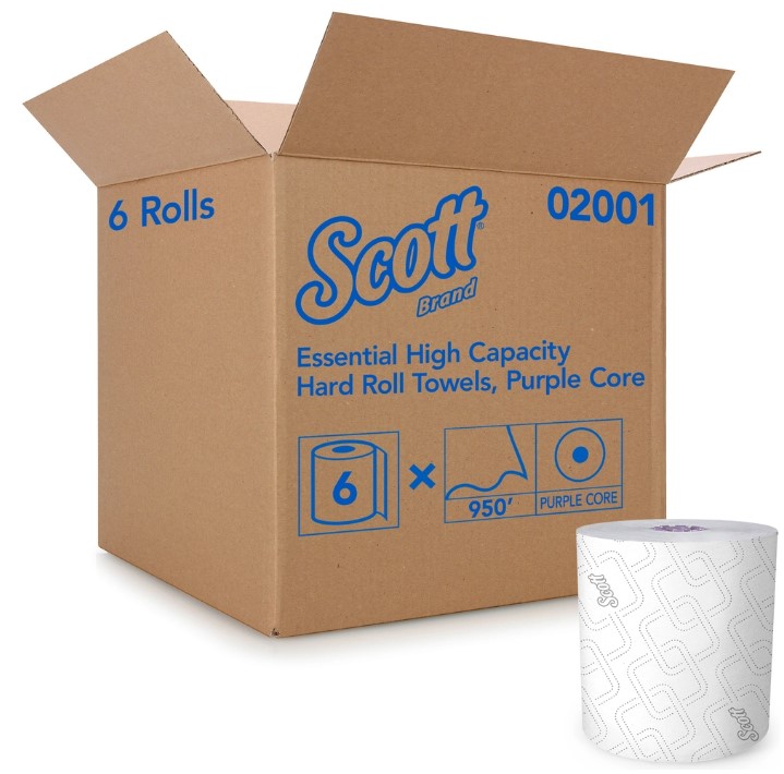 Scott® HardRoll PaperTowel, High Cap, 8'X950', Core:Purple, Wht, Eco®