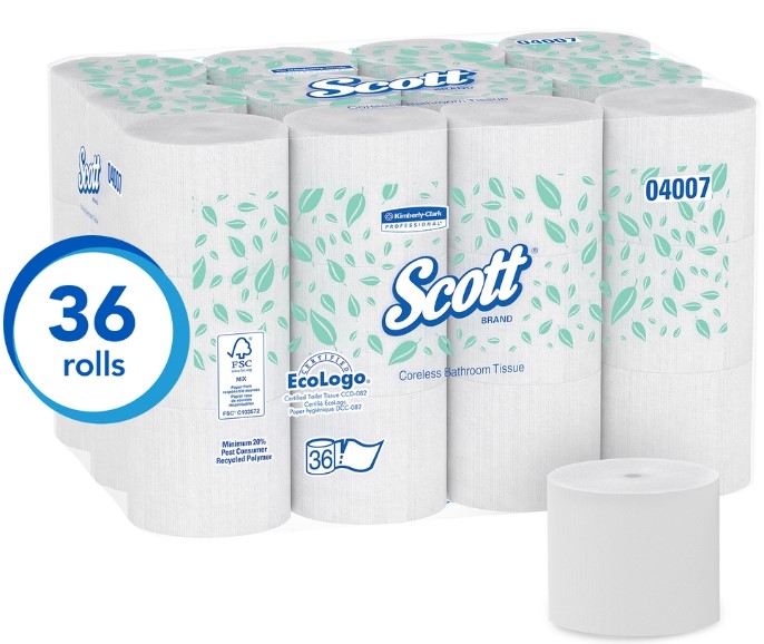 Scott® Standard Roll ToiletPaper, Coreless, 2-Ply, White, EcoLogo®