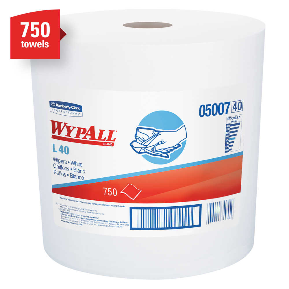 WypAll® L40 Wiping Towels, Jumbo Roll, White, 750sht/Case