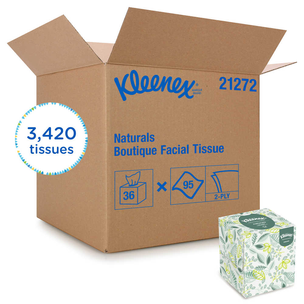 Kleenex® Naturals Boutique™ Facial Tissue, Premium, White, 95/CubeX36