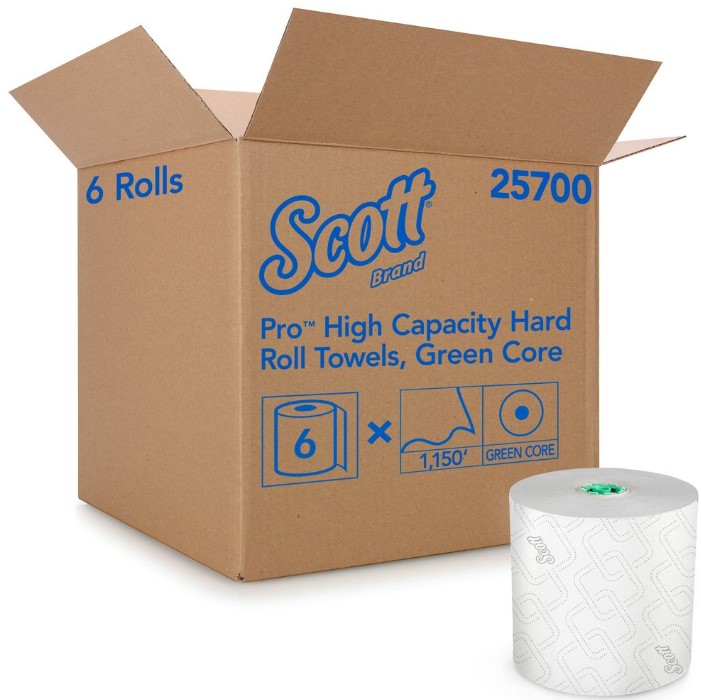Scott® HardRoll PaperTowel, HighCap, Wht, 1150', Grn Core:1.75", Eco