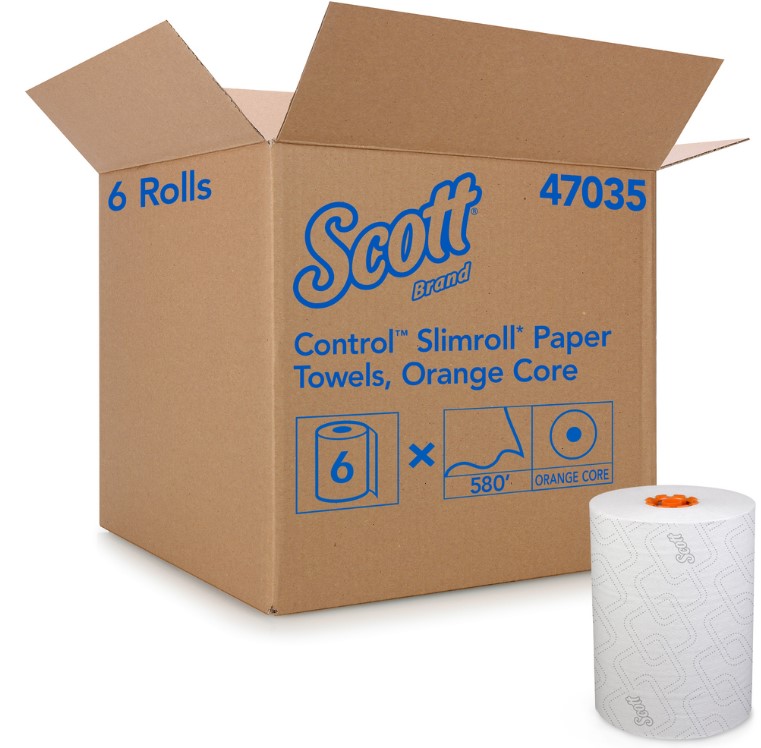 Scott® Slimroll™ PaperTowels, Wht, Orange Core:1.75" 8"X580', Eco®