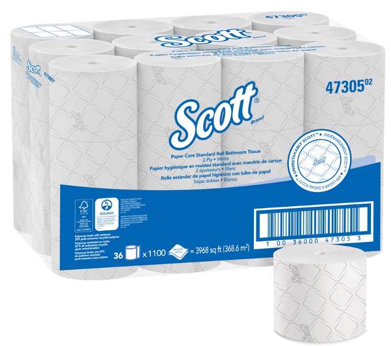 Scott® HighCap, Standard, Toilet Paper,2Ply, Small Core:.75", 1100Sht