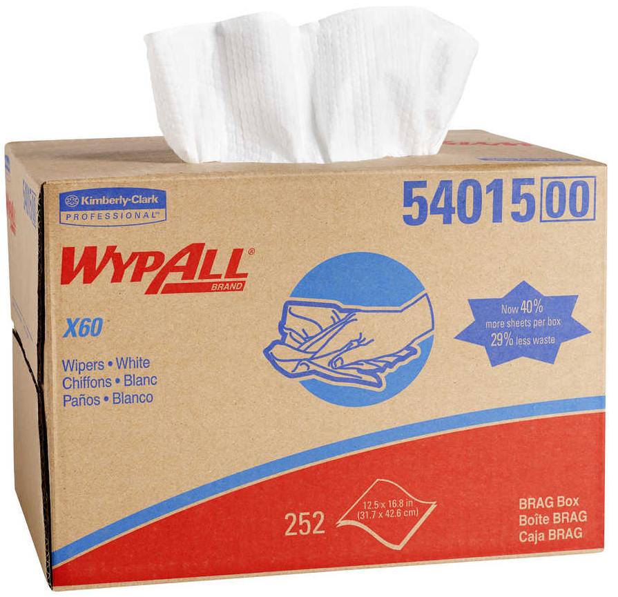 WypAll® X60™ Brag™ Box Hydroknit Cloth, White, 252 Sheets/Box