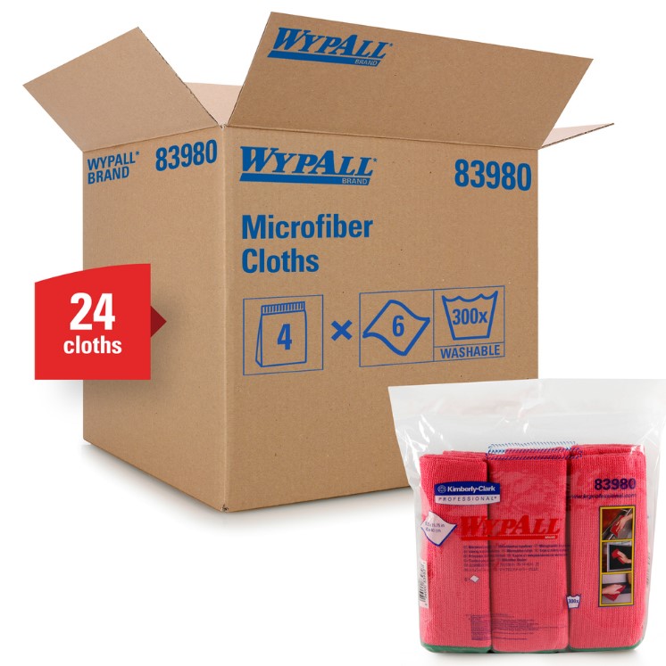 WypAll® Micro Fibre Cloth, 15.75" x 15.75",Red, 6/Pack