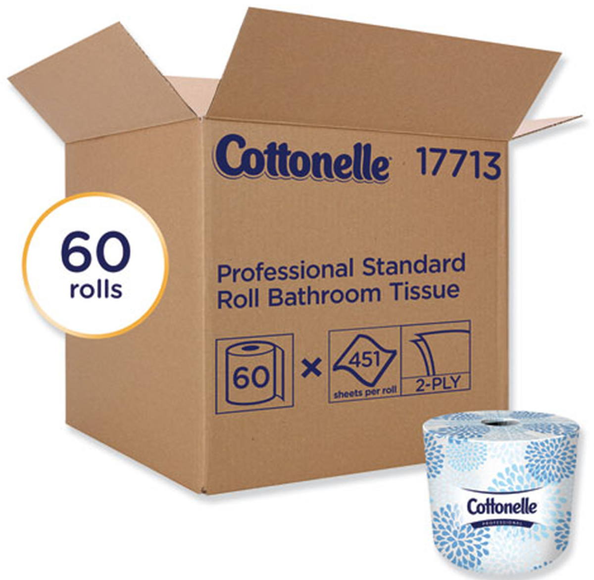 Cottonelle® StandardRoll Toilet Paper, 2Ply, Wht, Core:1.57", 451Sh/Rl
