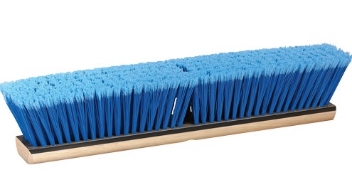 18" M2® Polystyrene Indoor Push Broom, Flagged Bristles, Wood, Blue