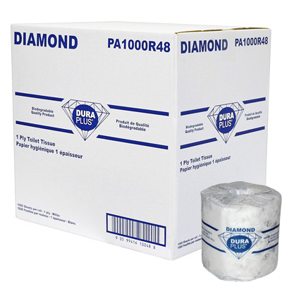 Dura Plus® Diamond™ 1-Ply Standard Toilet Tissue, White 1000 Shts/Roll