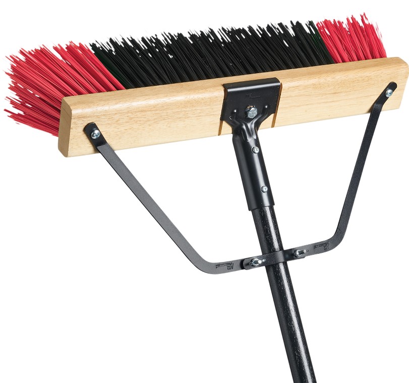 24" Ryno™ Stiff, Pushbroom, W/Handle & Broom Brace, PVC Fibres, Red
