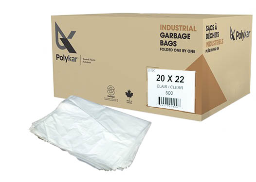 20"X22" Polykar® Utility Garbage Bags, Clear, 0.65mil, 500/Case