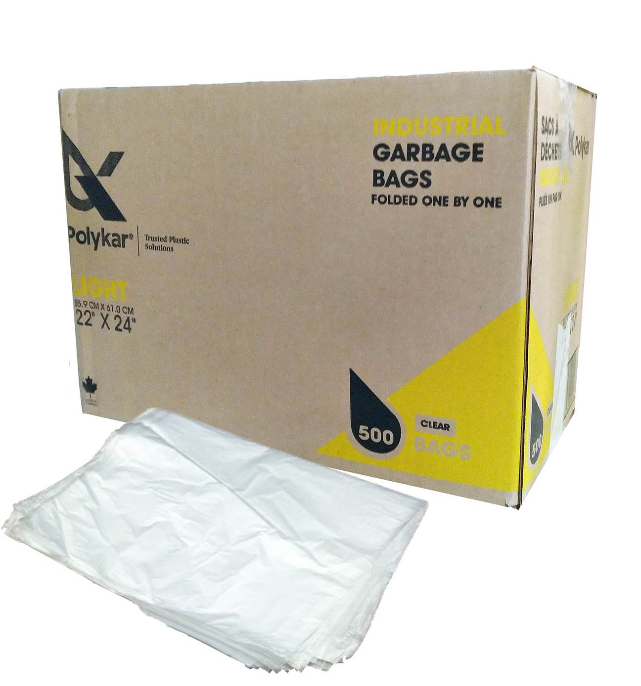22"X24" Polykar® Utility Garbage Bags, Clear, 0.65mil, 500/Case