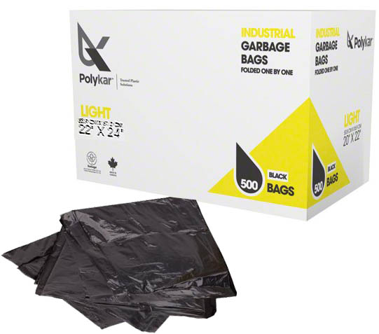 22"X24" Polykar® Utility Garbage Bags, Black, 0.65mil, 500/Case