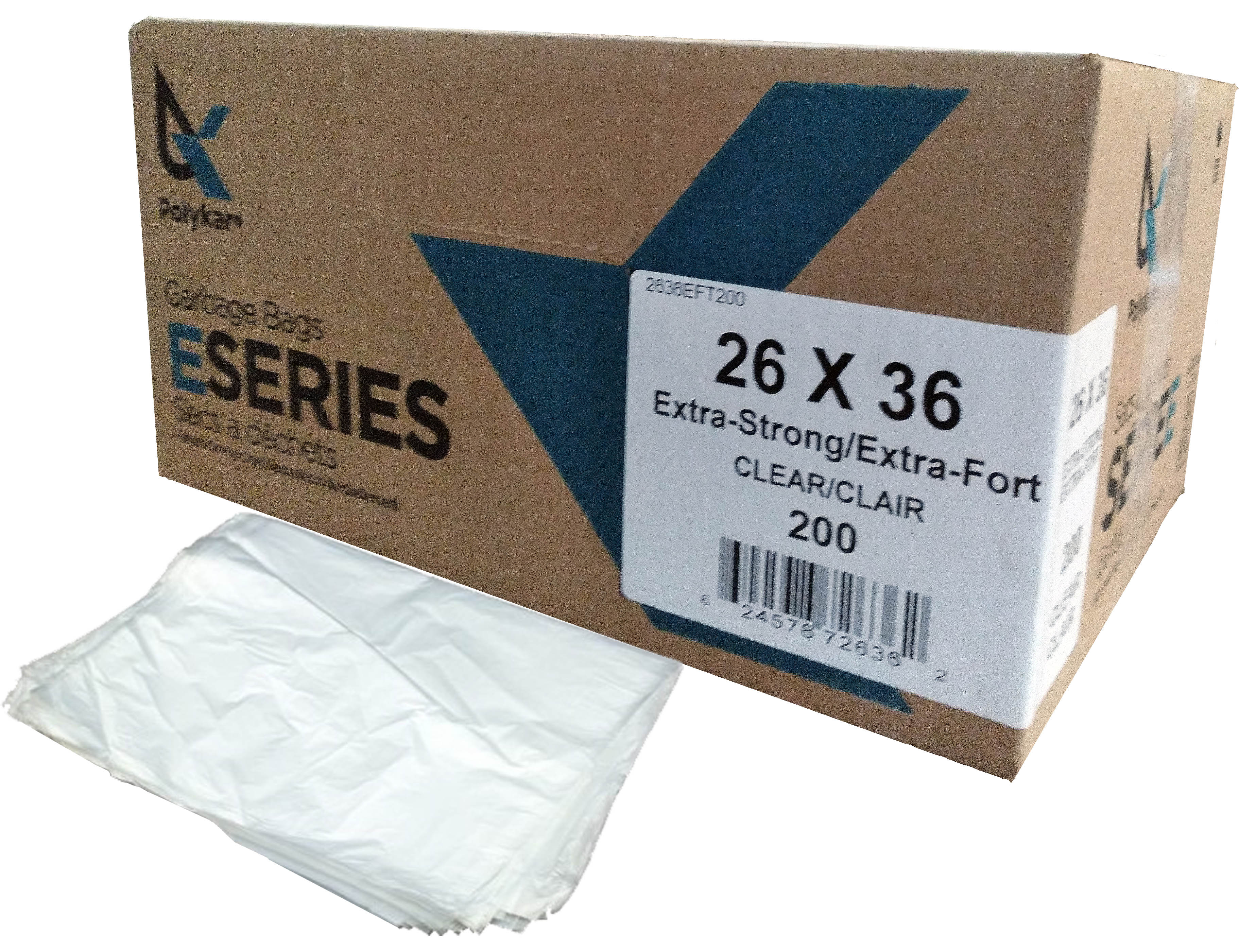 26"X36" Polykar® X-Strong* Garbage Bags, Clear, 1.20mil, 200/Case