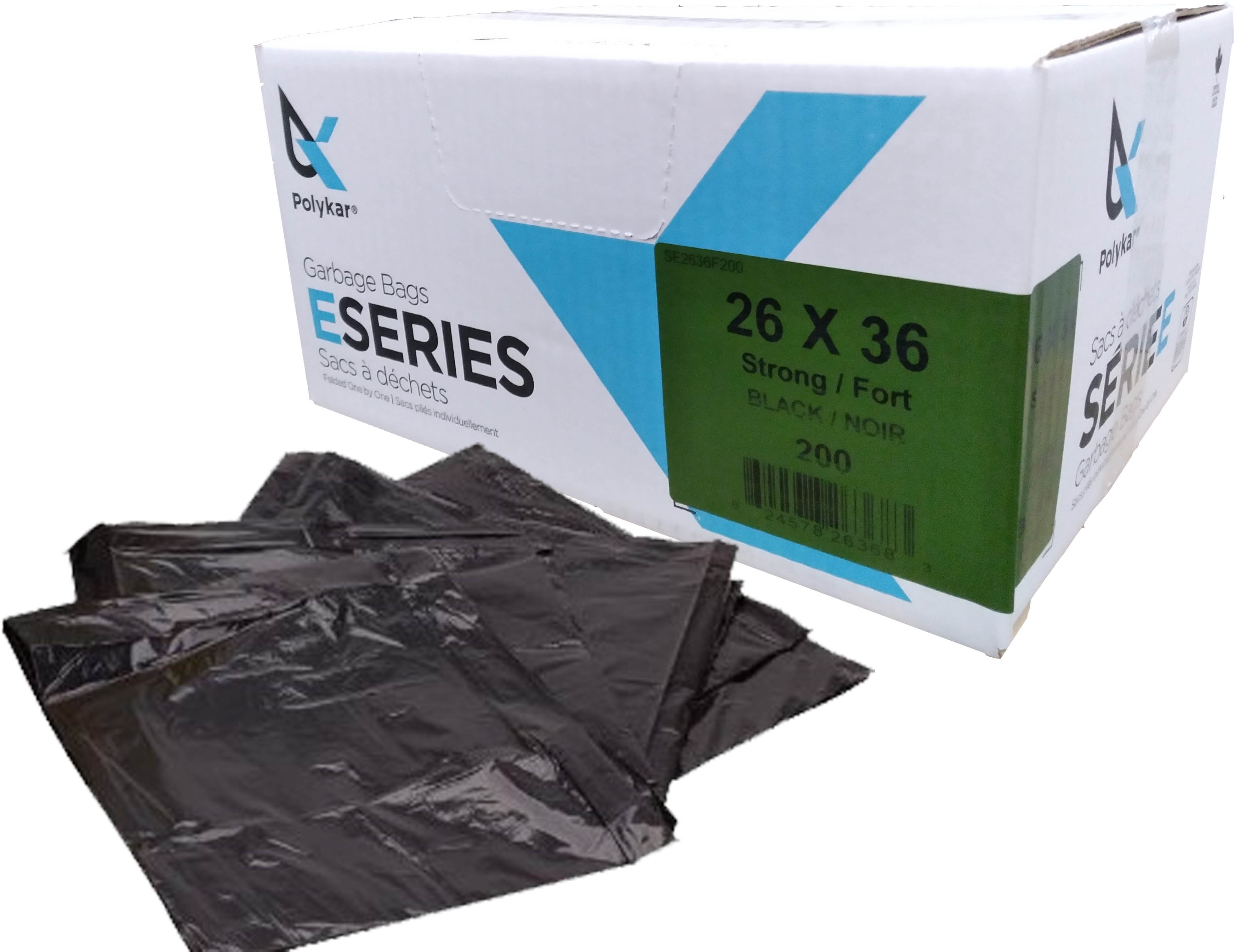 26"X36" Polykar® Strong* Garbage Bags, Black, 0.90mil, 200/Cs