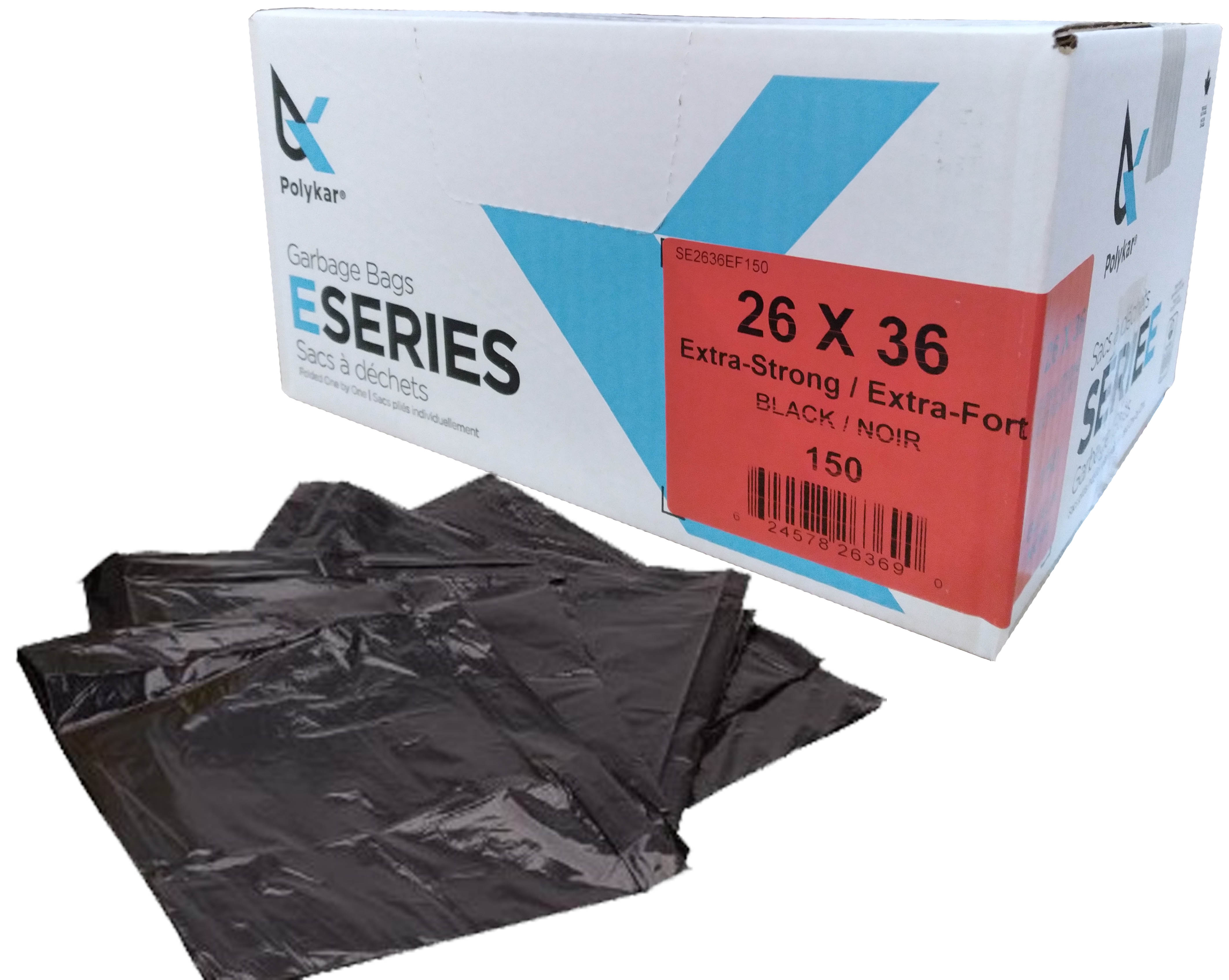 26"X36" Polykar® *X-Strong* Garbage Bags, Black, 1.20mil, 150/Case