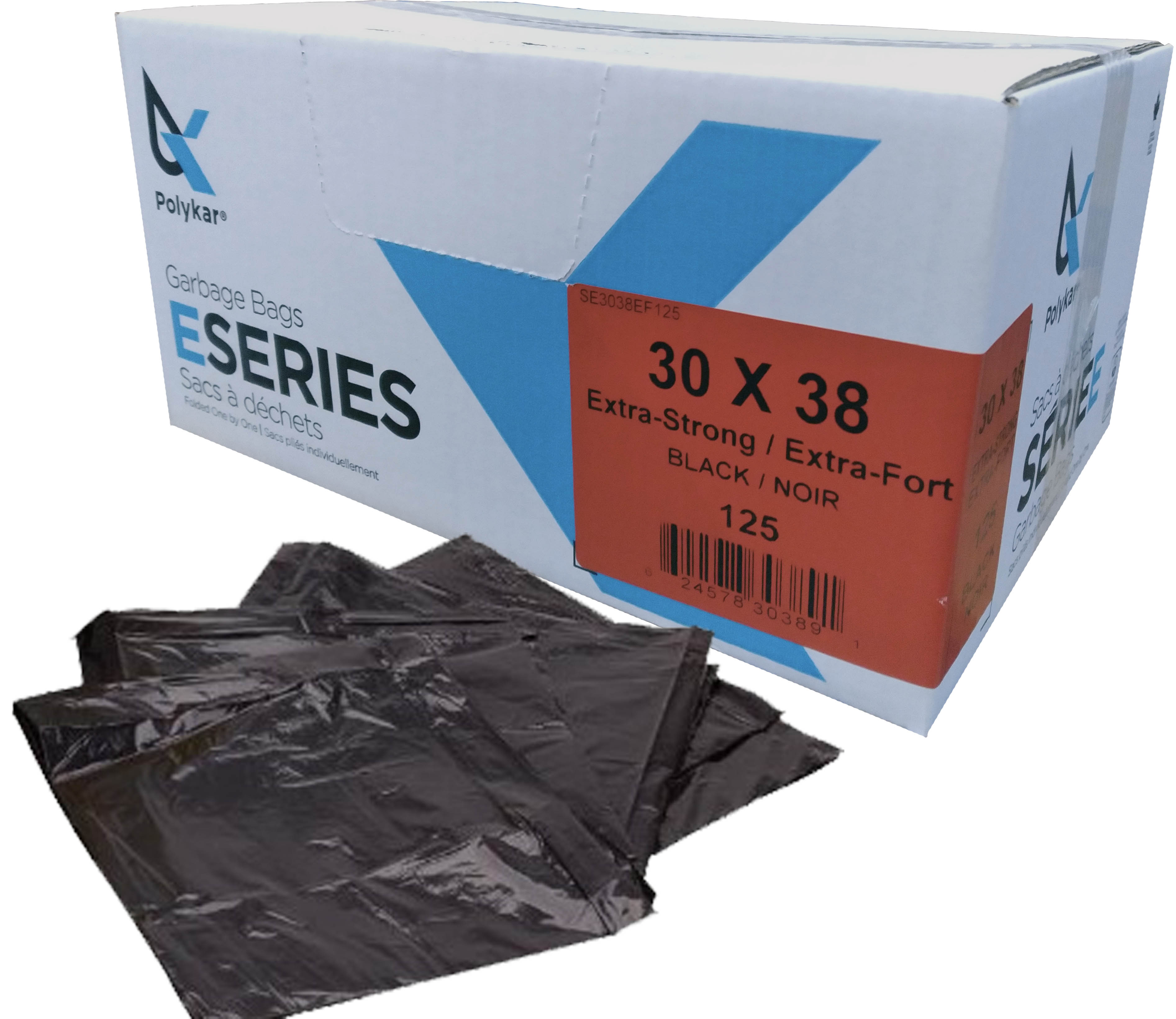 30"X38" Polykar® X-Strong* Garbage Bags, Black, 1.20mil, 125/Case
